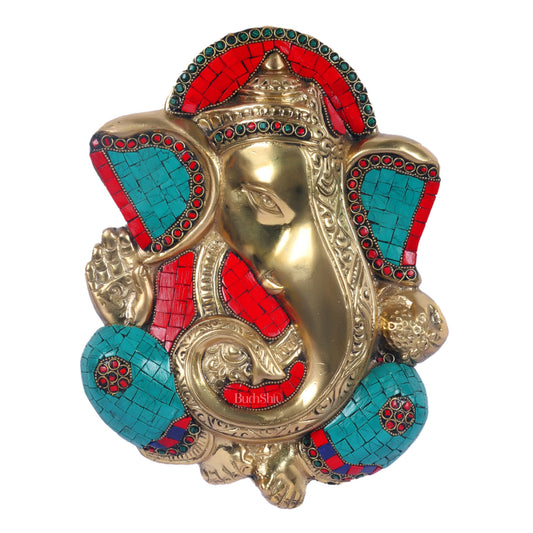 Brass Blessing Ganesha Wall Hanging Stonework 10" - Budhshiv.com