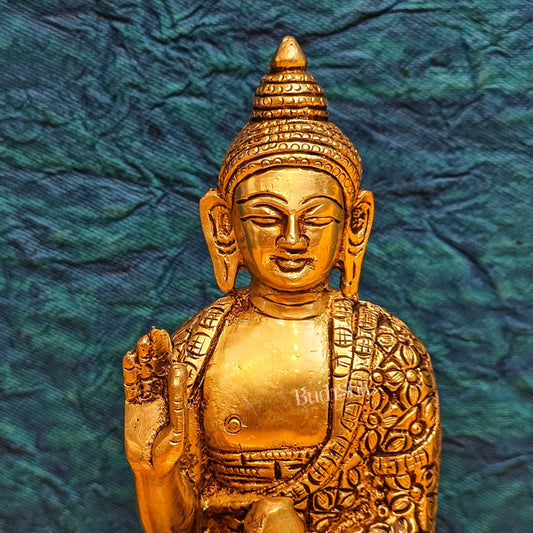 Brass Buddha Idol | Abhaya Mudra | 7" x 4" x 2.5 - Budhshiv.com