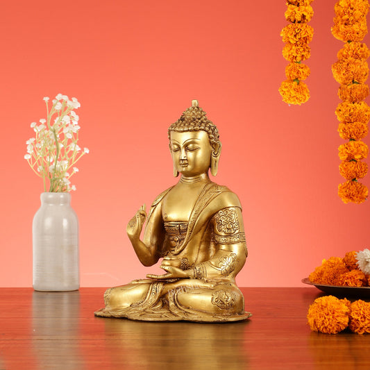 Brass Buddha Idol with Abhaya Mudra - 10 Inch - Budhshiv.com
