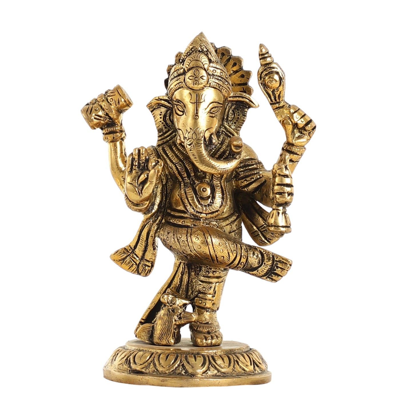 Brass Dancing Ganesha Idol | 6" Height | Artistic Elegance - Budhshiv.com