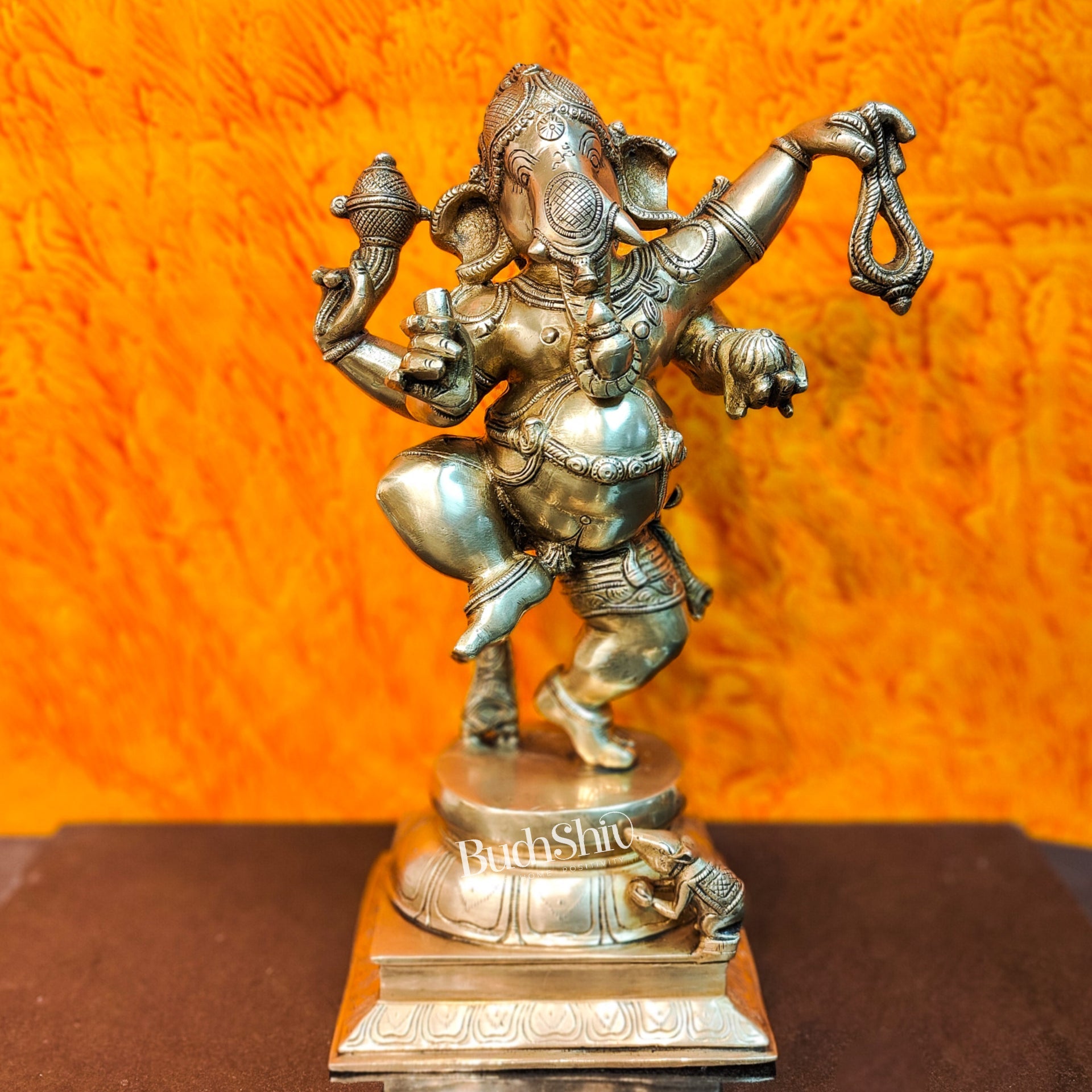 3.5 Dancing Ganesha Brass Nritya Ganapati Statue In Dance Posture
