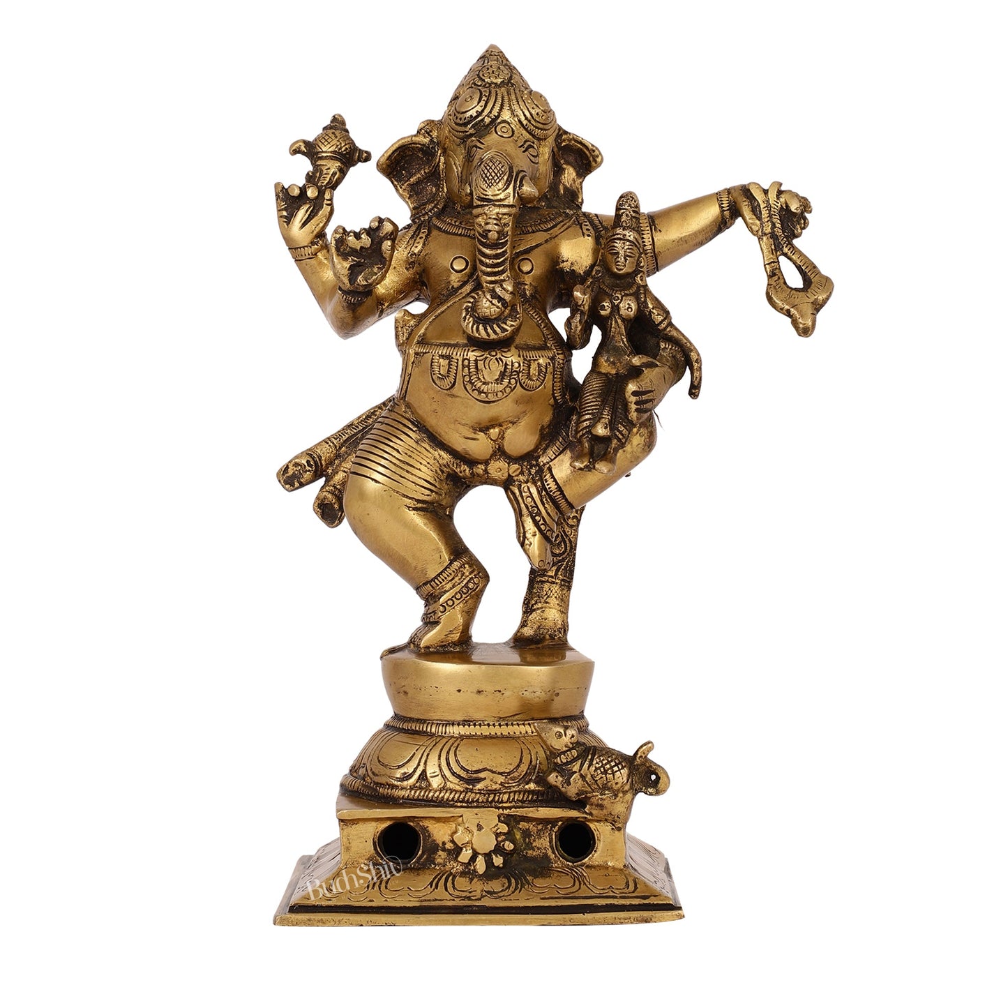 Brass Dancing Ganesha with Siddhi Idol | 10.5" Height | Divine Harmony - Budhshiv.com