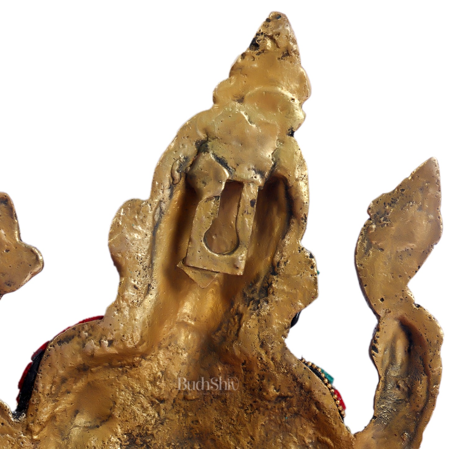 Brass Dancing Ganesha with Snake Wall Hanging Stonework 10" - Budhshiv.com