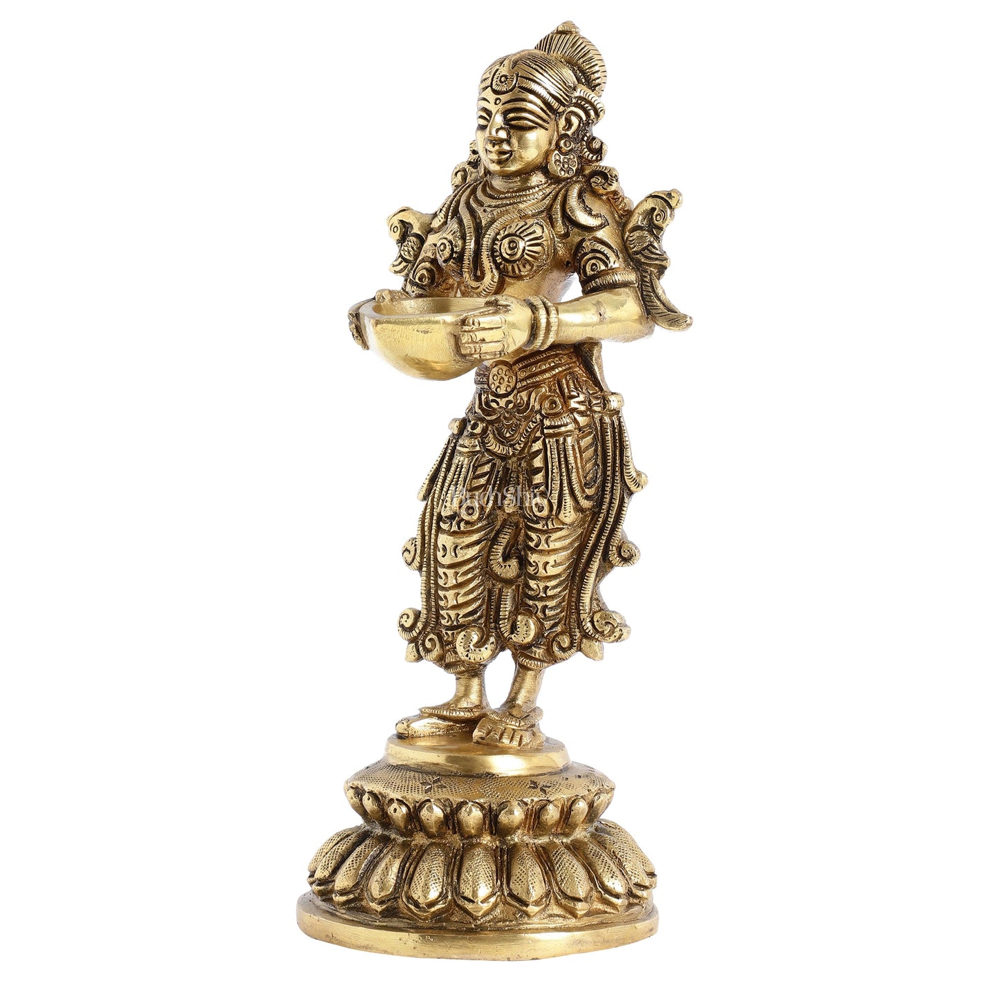 Brass Deep Lakshmi Pavaai Vilakku - 9 x 3.5 x 4.5 inch - Budhshiv.com