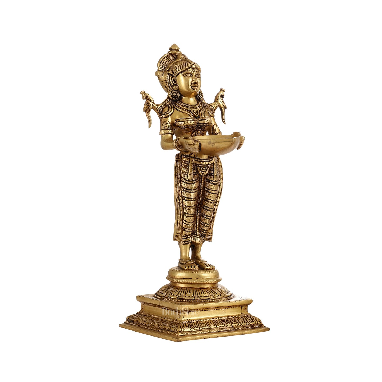 Brass Deep Lakshmi Statue with Diyas | Handcrafted Lady Statue 14" - Budhshiv.com