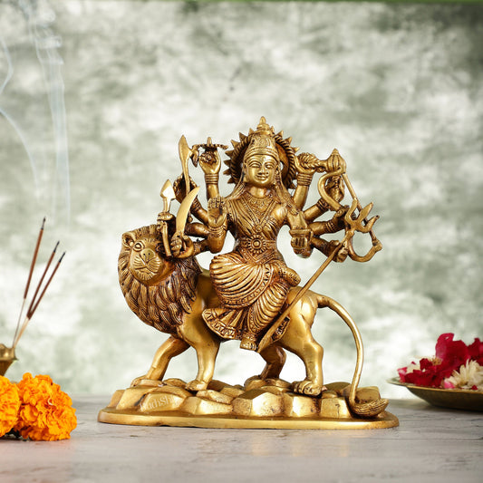 Brass Durga Ma Idol with ten arms - 9 Inch - Budhshiv.com