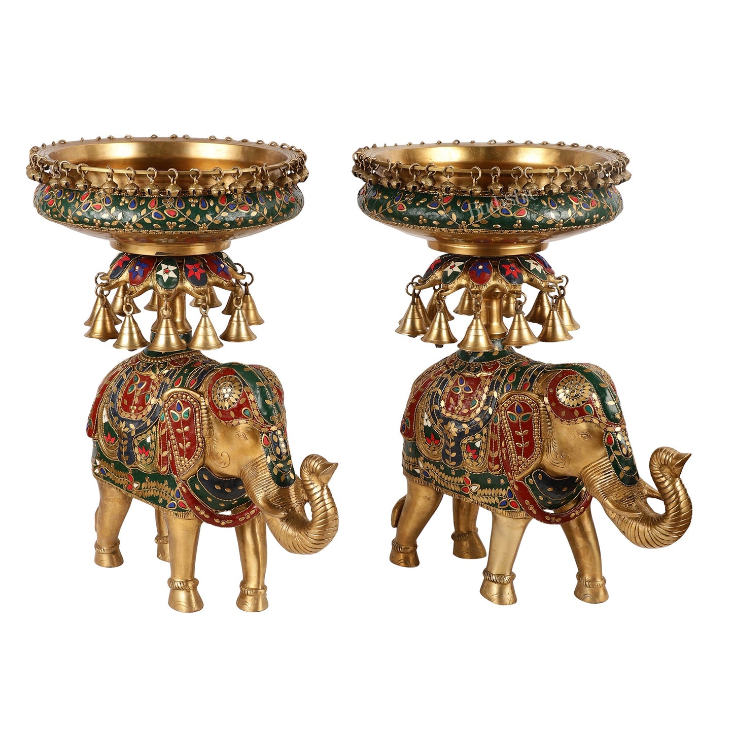 Brass elephant urli Large 21 inch pair - Budhshiv.com