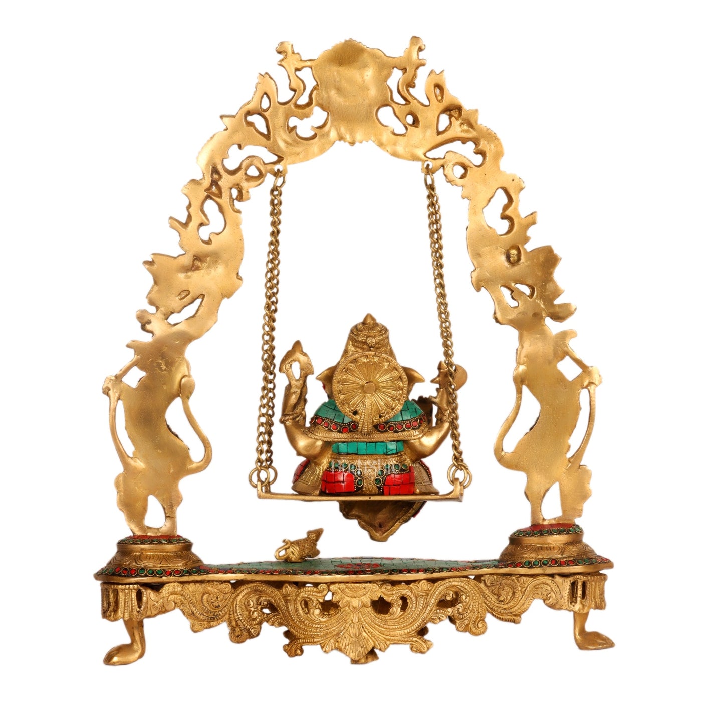 Brass Fine Quality Ganesha Swing with Brass Rings and Natural Stones, 18 inches - Budhshiv.com