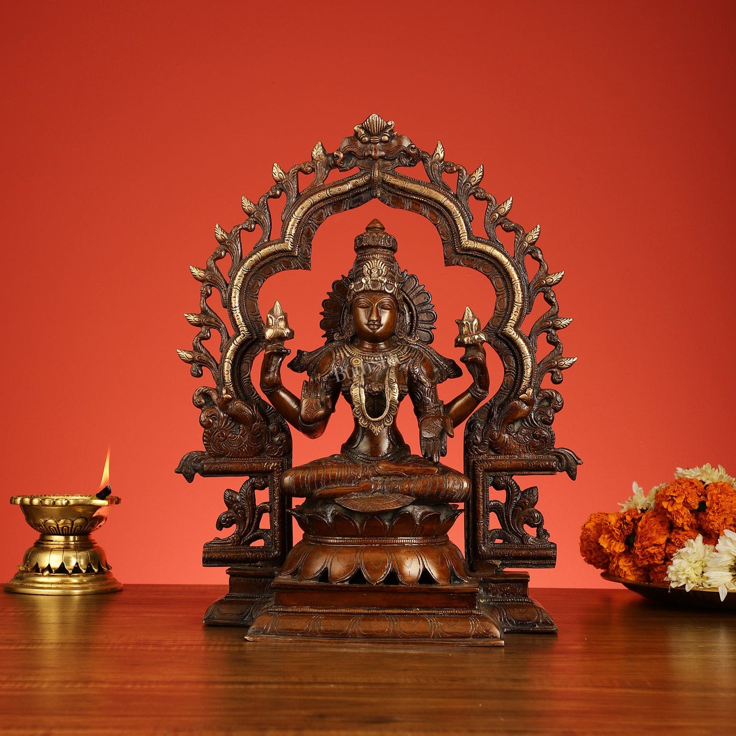 Brass Ganesh Lakshmi Large Idols - Antique Bronze Finish - 16 Inch - Budhshiv.com