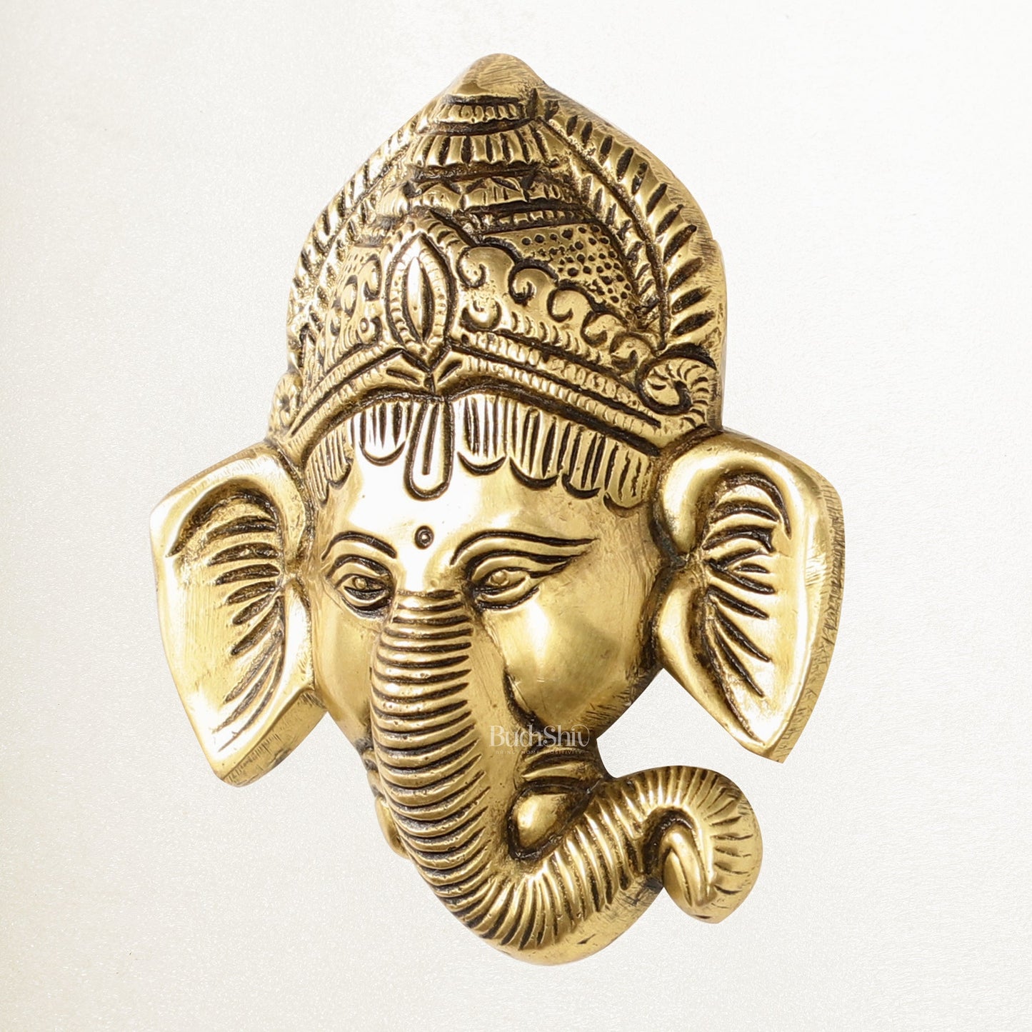 Brass Ganesha Face Wall Hanging - 4 x 3.5 inch - Budhshiv.com