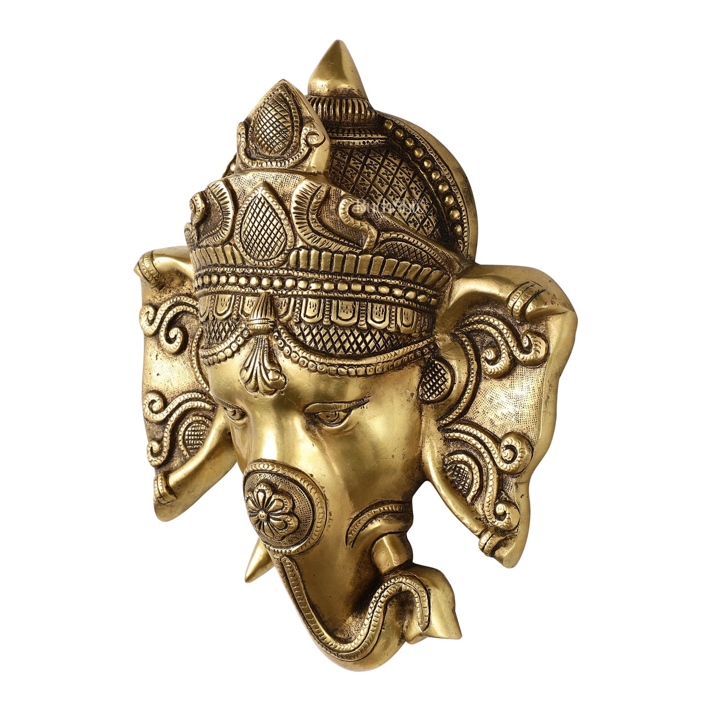 Brass Ganesha Face Wall Hanging - 8.5 inch - Budhshiv.com