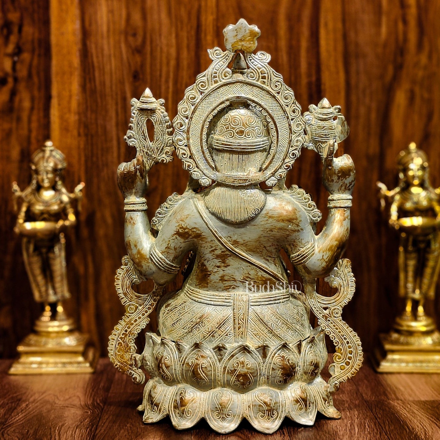 Brass Ganesha Idol on Lotus Pedestal - 21-inch Tall - Budhshiv.com