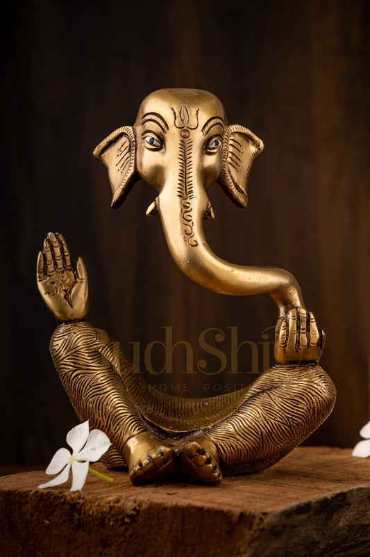 Brass Ganesha modern Abstract Antique Gold Finish| Medium 8.5 inches Tall| 2.6 kgs - Budhshiv.com