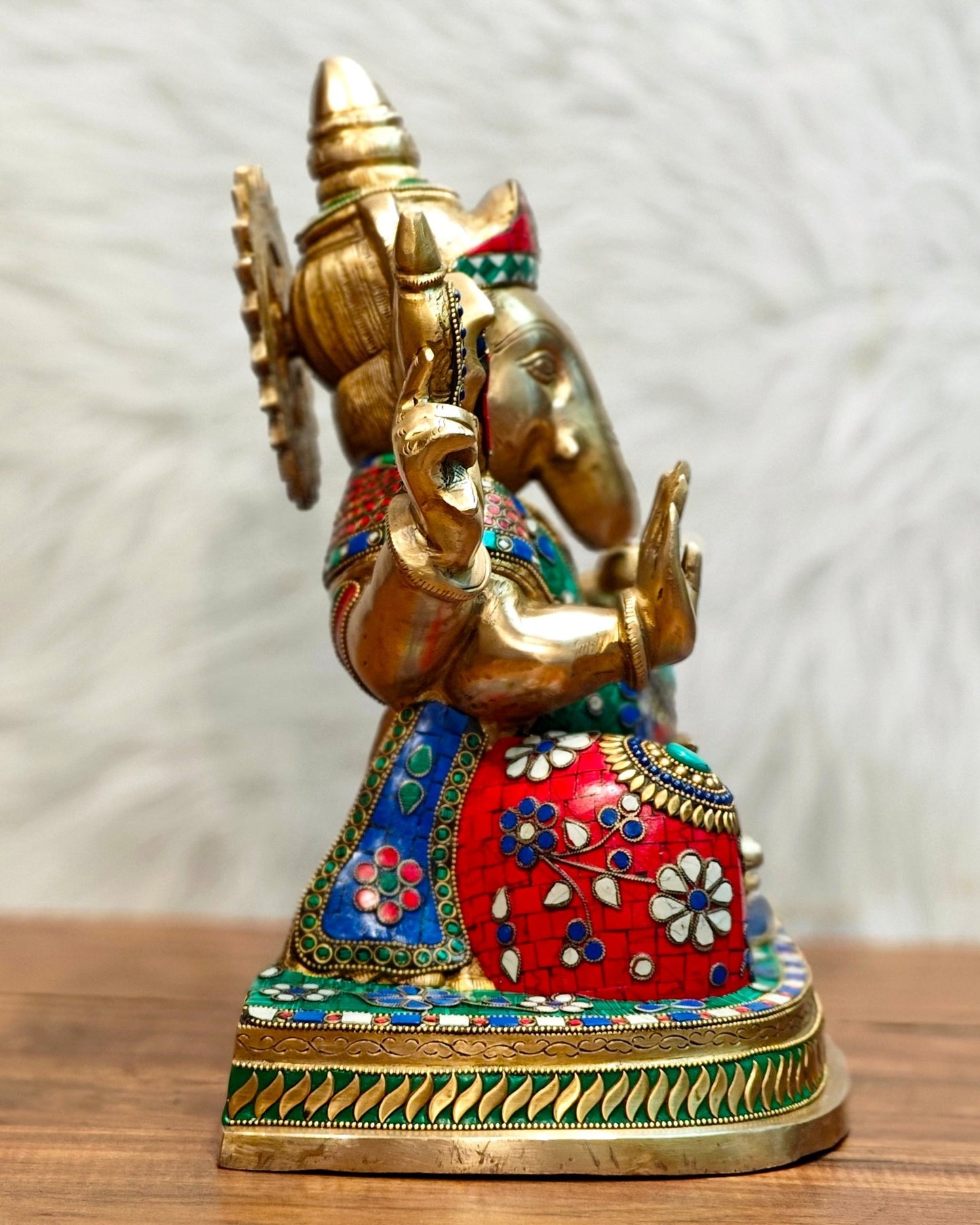 Brass Ganesha statue unique work - 15 inch - Budhshiv.com