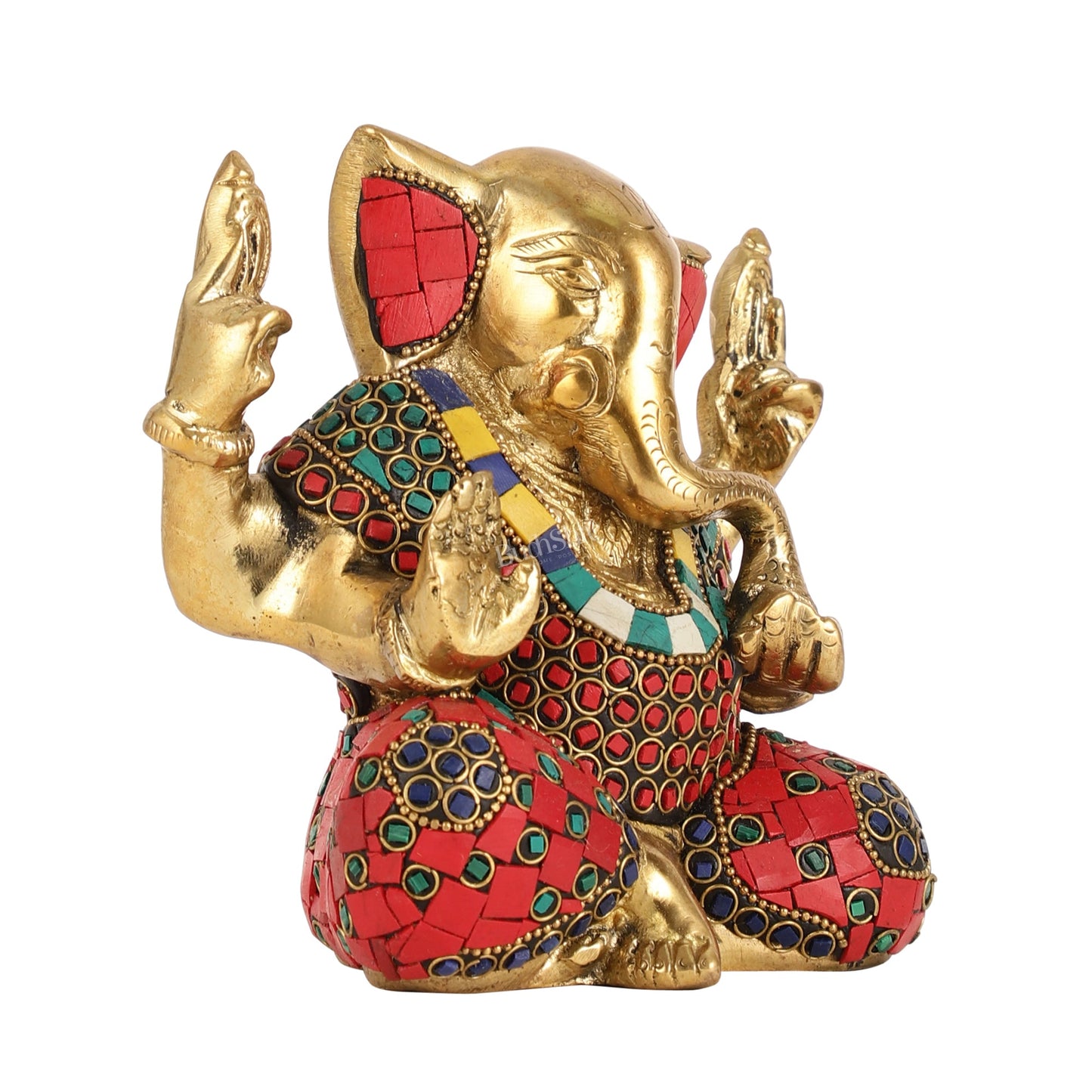 Brass Ganesha statue with tilted head 7 inch - Budhshiv.com