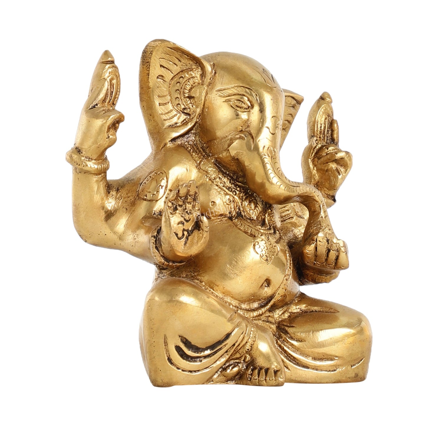 Brass Ganesha statue with tilted head 7 inch - Budhshiv.com