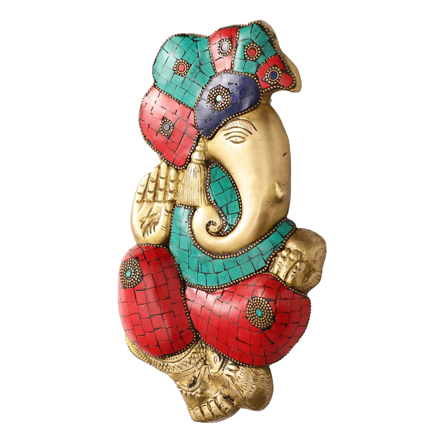 Brass Ganesha Wall Hanging with Blessing Hand - 9.5 x 5 inch - Budhshiv.com