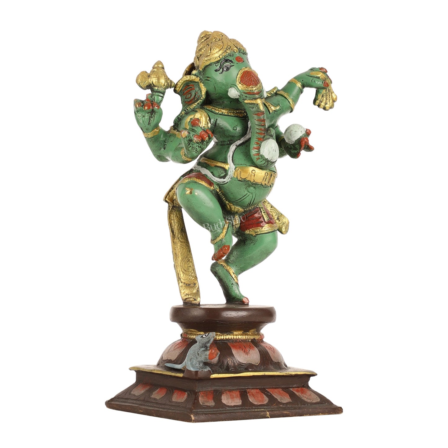 Brass Hand-Painted Dancing Ganesha Statue - 10 Inch - Budhshiv.com