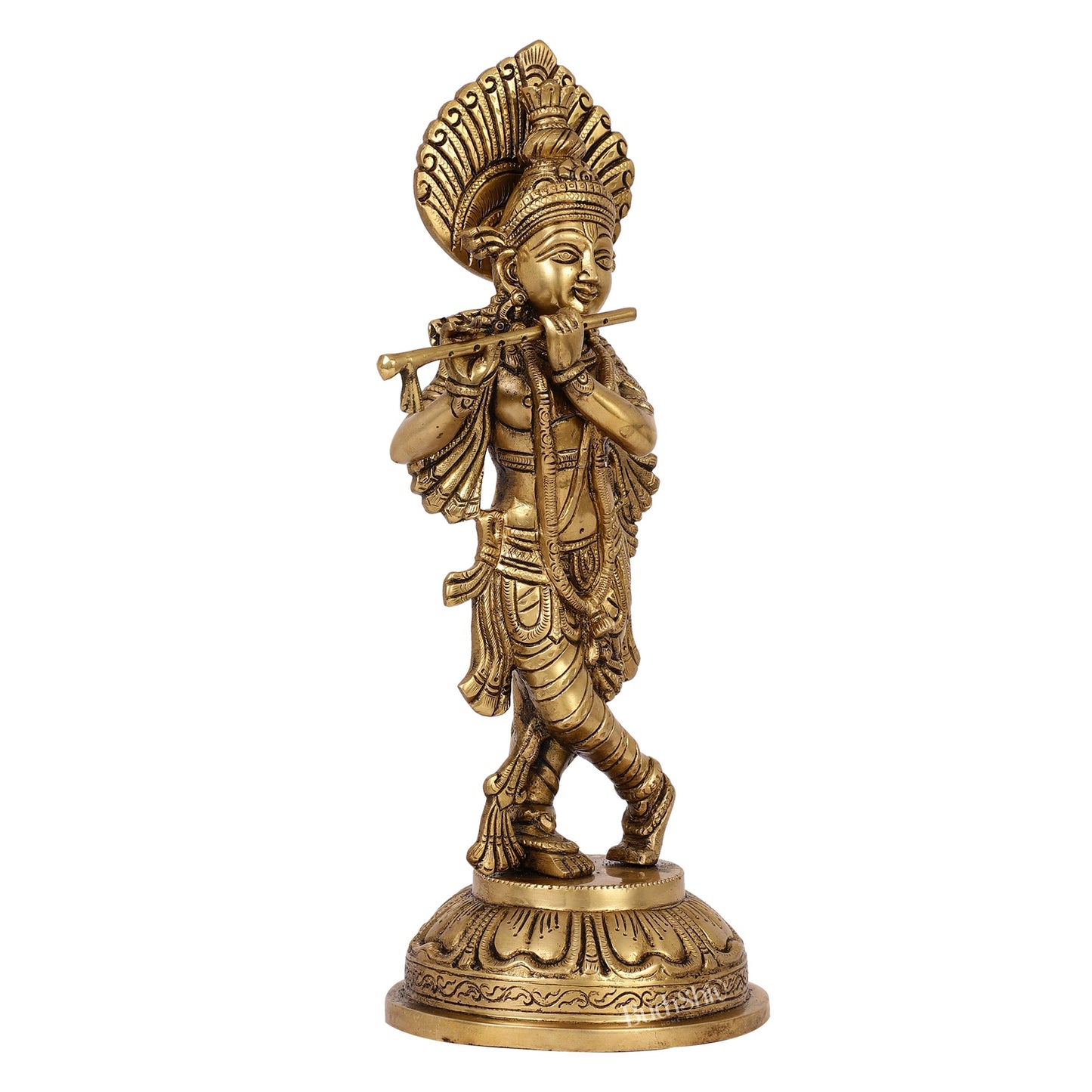 Brass Handcrafted Ever Smiling Shri Krishna Murti - 15 " - Budhshiv.com
