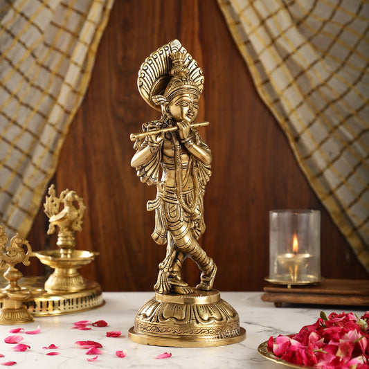 Brass Handcrafted Ever Smiling Shri Krishna Murti - 15 " - Budhshiv.com