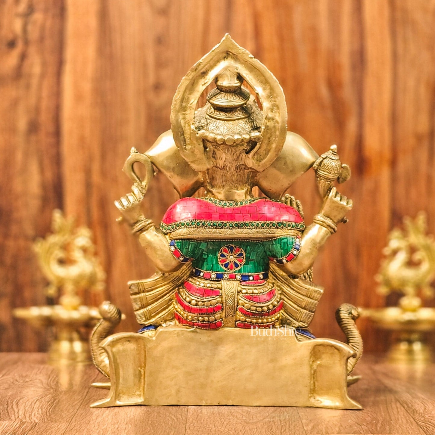 Brass Handcrafted Ganapathi Statue Seated on Three Elephant Heads 17" - Budhshiv.com