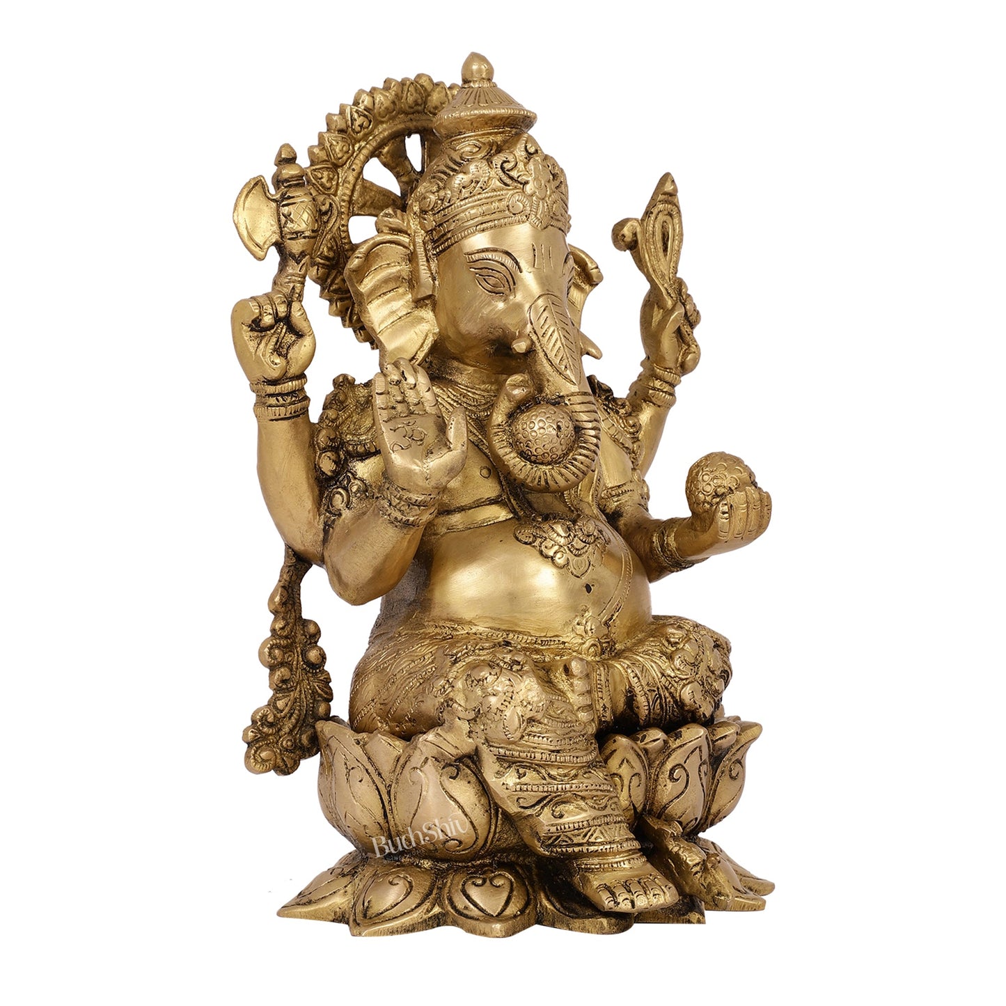 Brass Handcrafted Ganesha idol with trunk on right side 12 inch - Budhshiv.com