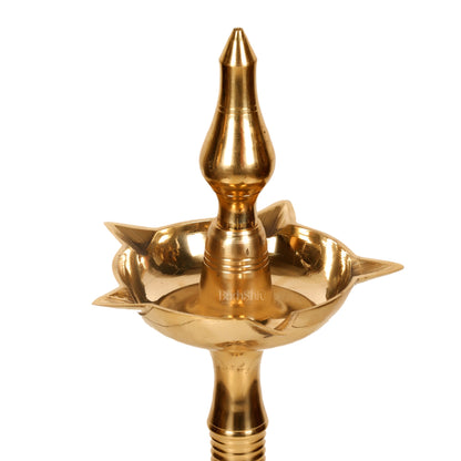 Brass Handcrafted Kerala Kuthu Vilakku with Carvings | Fine Quality Brass | 15.5" Height | Set of 2 - Budhshiv.com