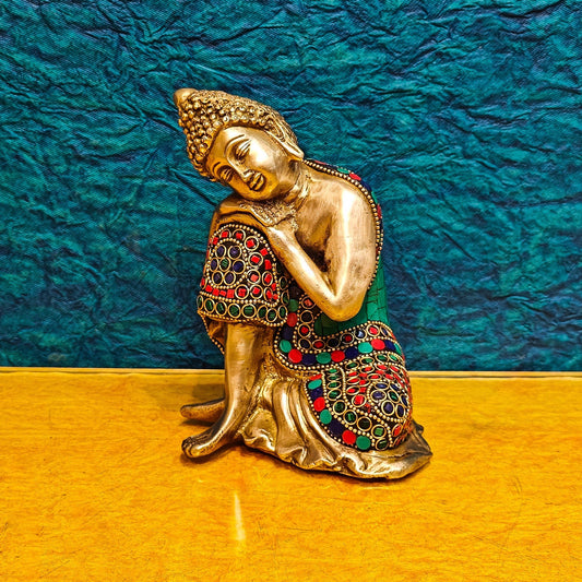 Brass Handcrafted Thinking Buddha Statue 6" - Budhshiv.com