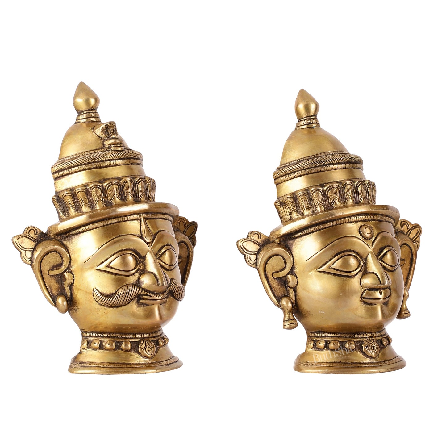 Brass Handcrafted Traditional and Antique Shiva and Gauri Mukhalingam | 9.5" Height - Budhshiv.com