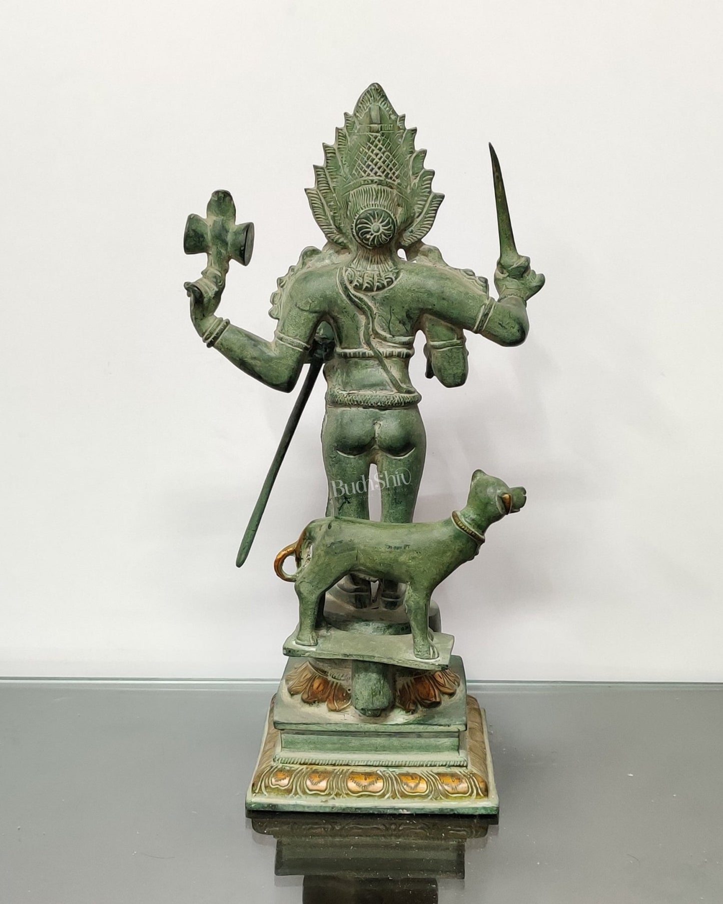 Brass Kaal Bhairava Statue with dog stone finish - Budhshiv.com