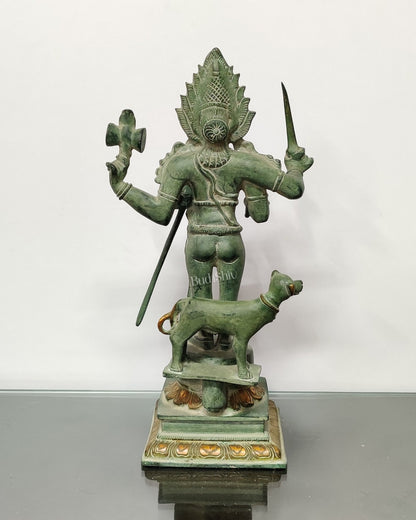 Brass Kaal Bhairava Statue with dog stone finish - Budhshiv.com
