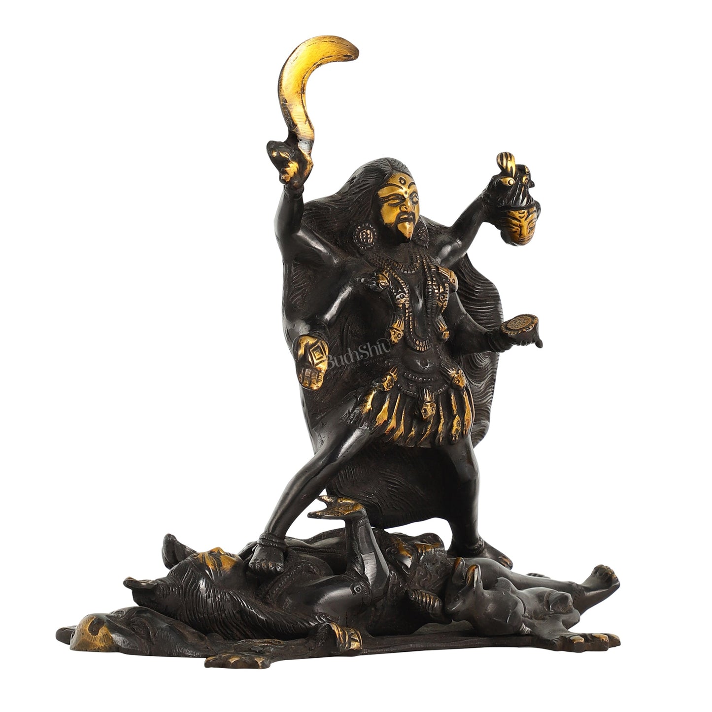 Brass Kali Ma Idol - 8.5 Inch Height - Budhshiv.com