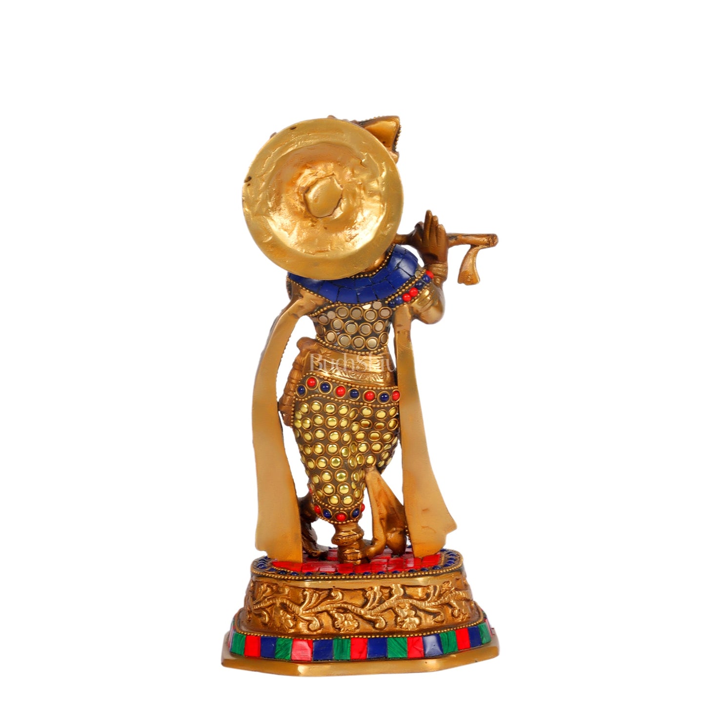 Brass Krishna Idol with Meenakari Artwork | Height 10 Inch - Budhshiv.com