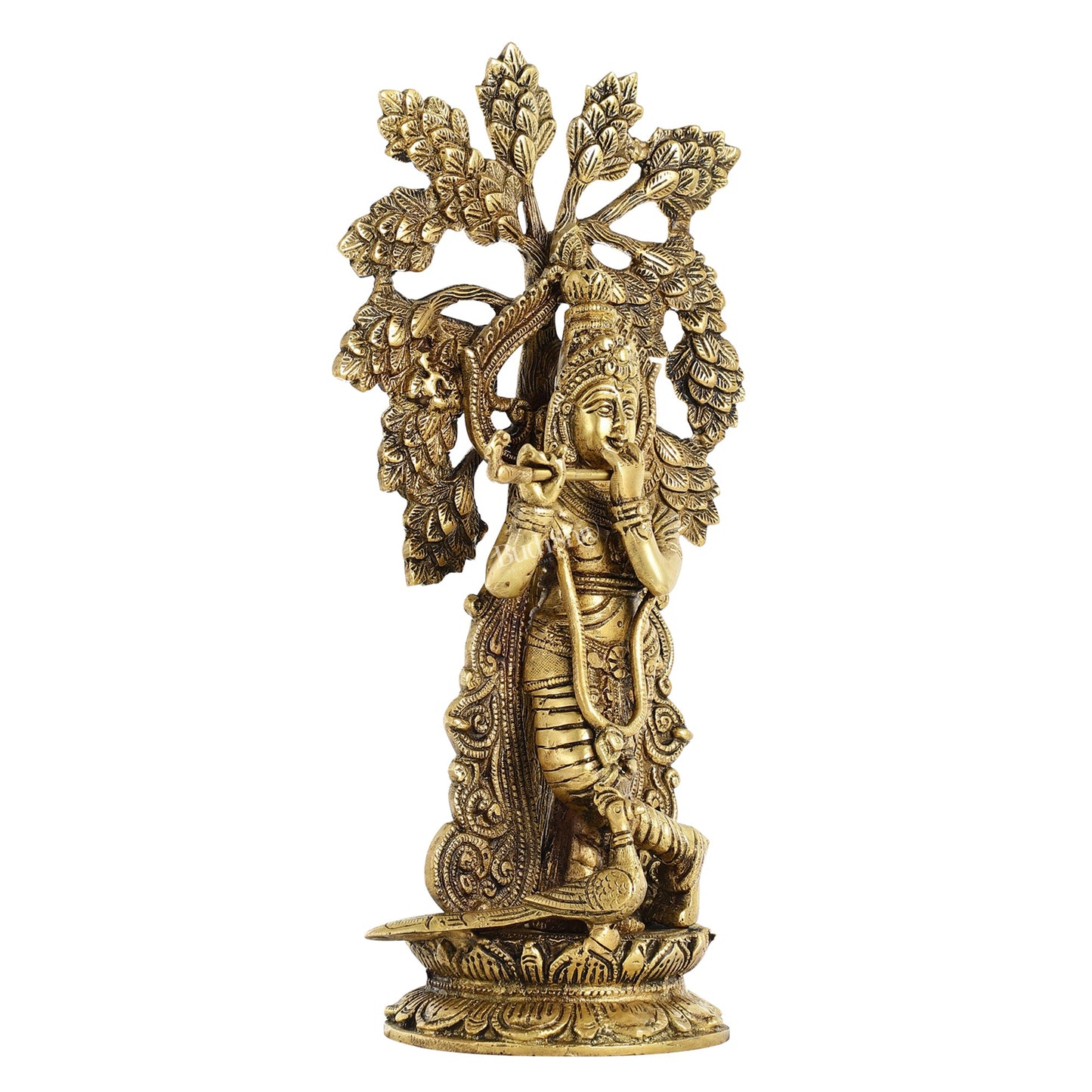 Brass Krishna Statue with Kalpavriksha - 15 Inch - Budhshiv.com