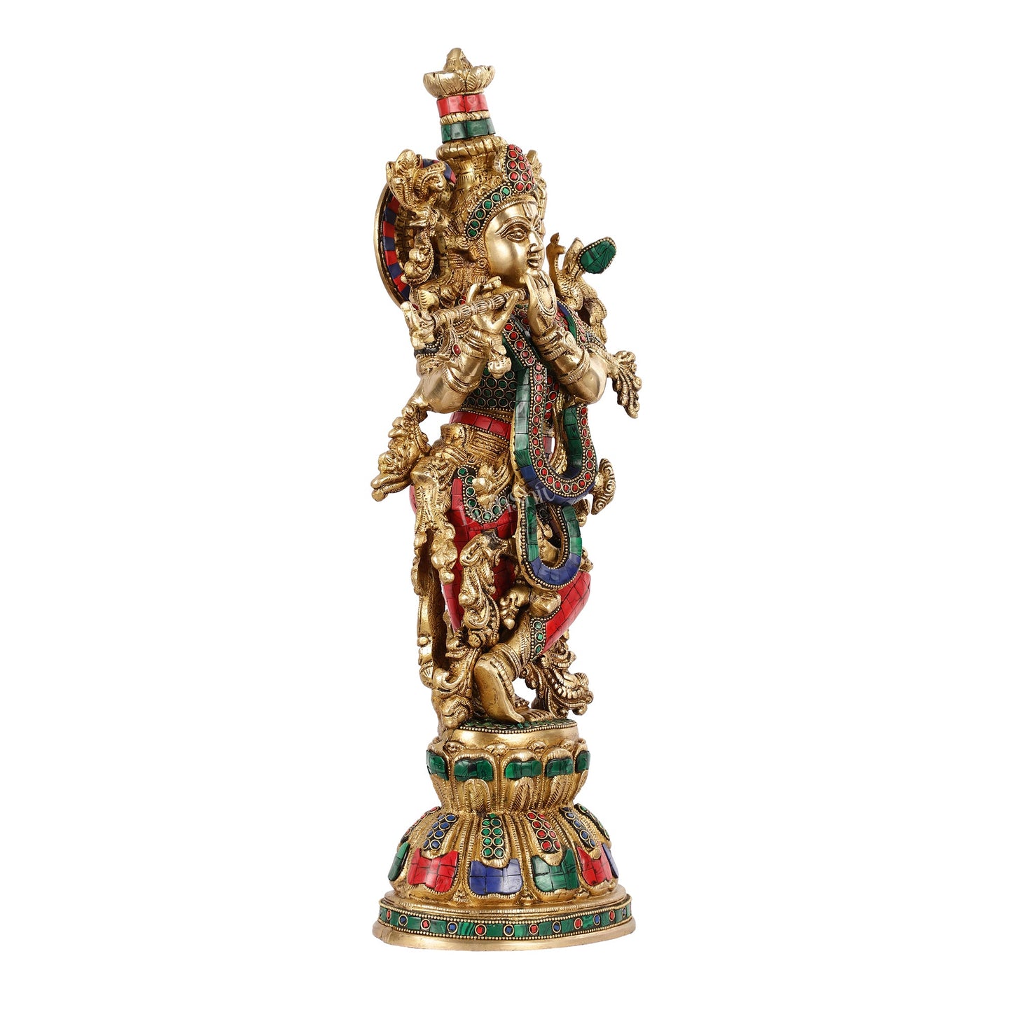 Brass Krishna studded with stones 21 " - Budhshiv.com