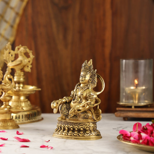 Brass Kubera Idol | 6" Height | Deity of Wealth | Handcrafted - Budhshiv.com