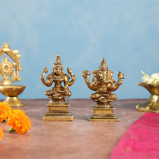 Brass Lakshmi & Ganesha Idols Set | 4.5" - Budhshiv.com