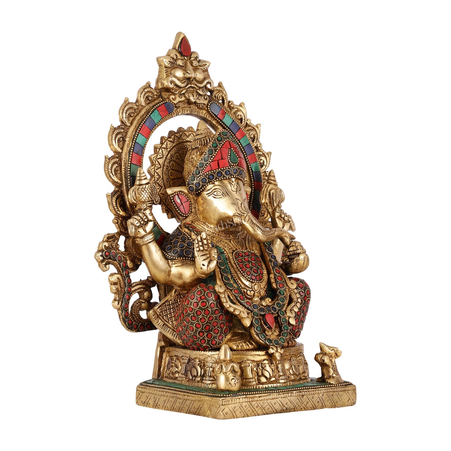 Brass Lord Ganesha Statue with Frame and Ashtavinayaka Carvings - 12 Inch - Budhshiv.com