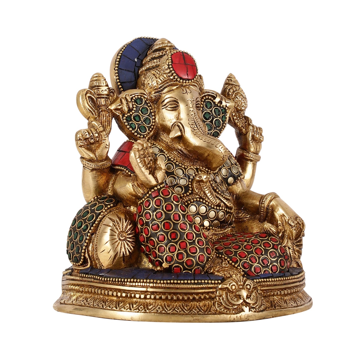 Brass Lord Ganesha Statue with Stonework - 6.5 Inch - Budhshiv.com
