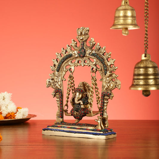 Brass Lord Ganesha Swing Idol - 10 inch - Budhshiv.com