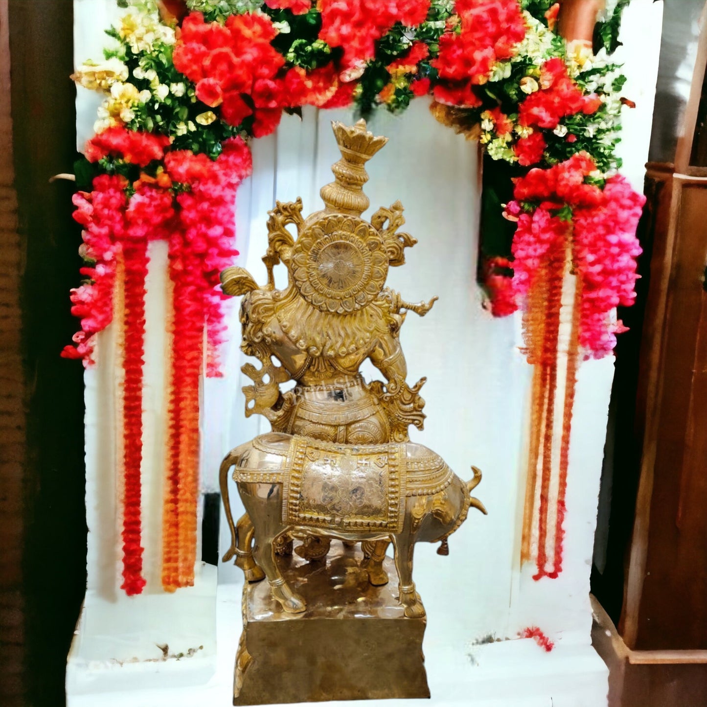 Brass Lord Krishna with Cow Statue | Large Size | 46"/ 4 feet - Budhshiv.com
