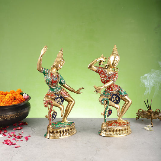 Brass Lord Shiva and Parvati Dancing Idols 15 inch - Budhshiv.com
