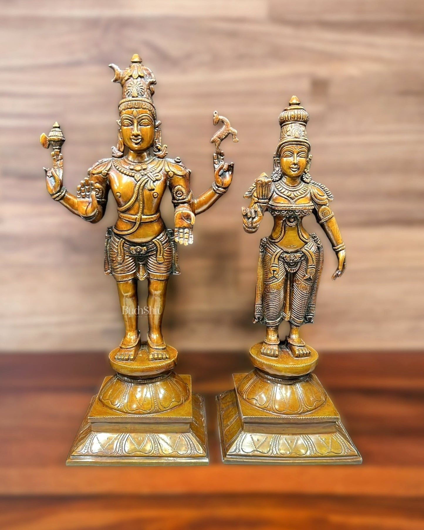 Brass Lord Shiva and Parvati Idol | 18" Height - Budhshiv.com