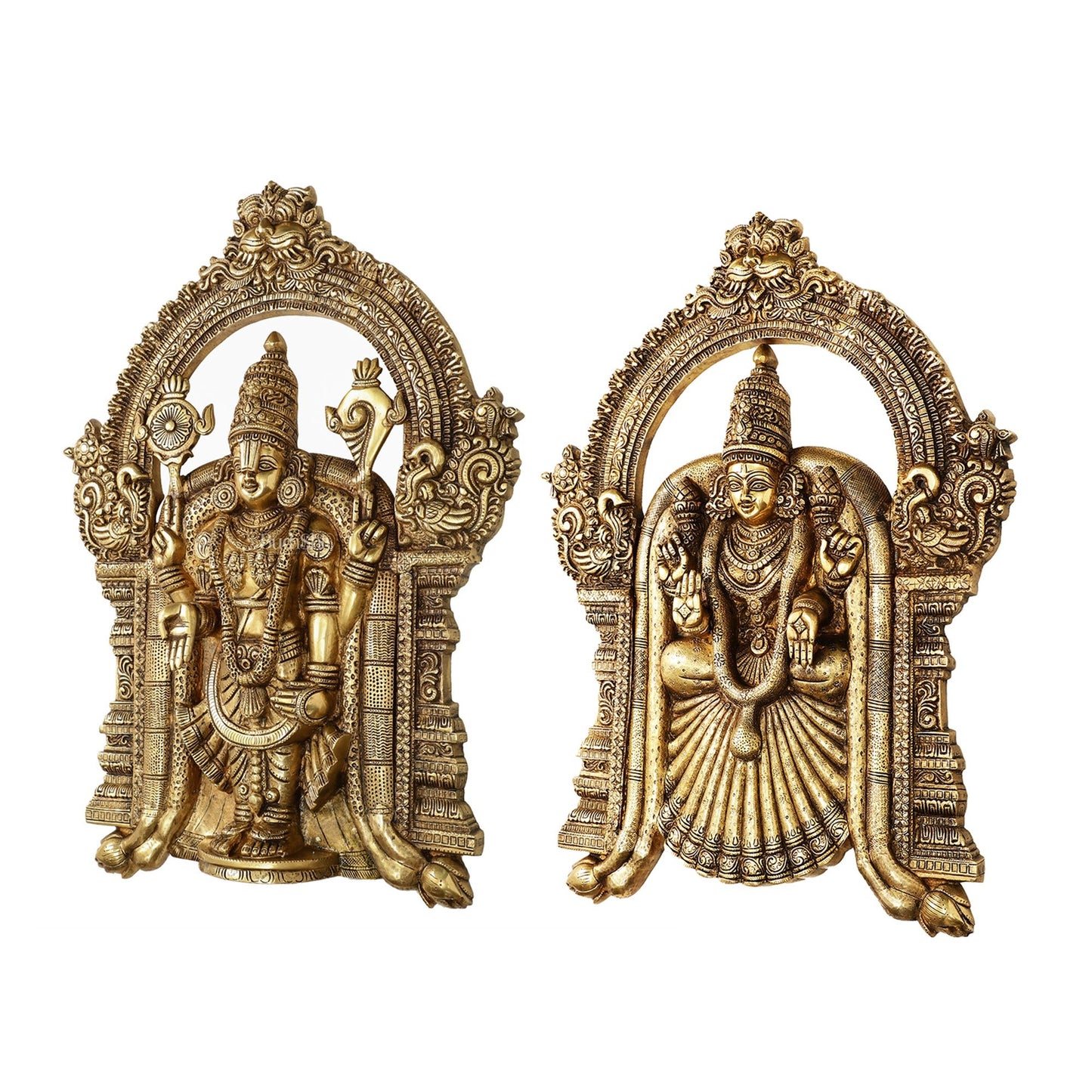 Brass Lord Venkateshwara Tirupati Balaji and Goddess Padmavathi Thayar Wall Hangings - 26 - Budhshiv.com