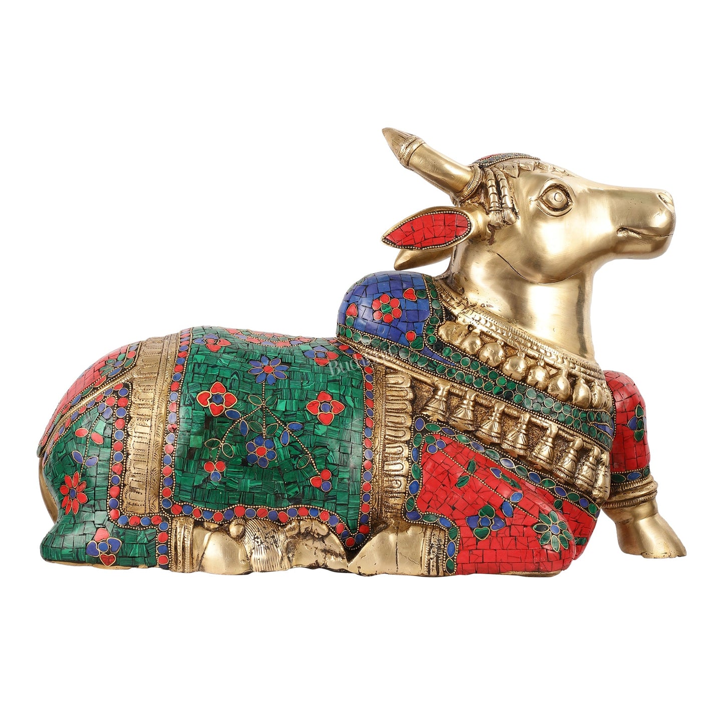 Brass Nandi Idol with Exquisite Stonework 20 inch - Budhshiv.com