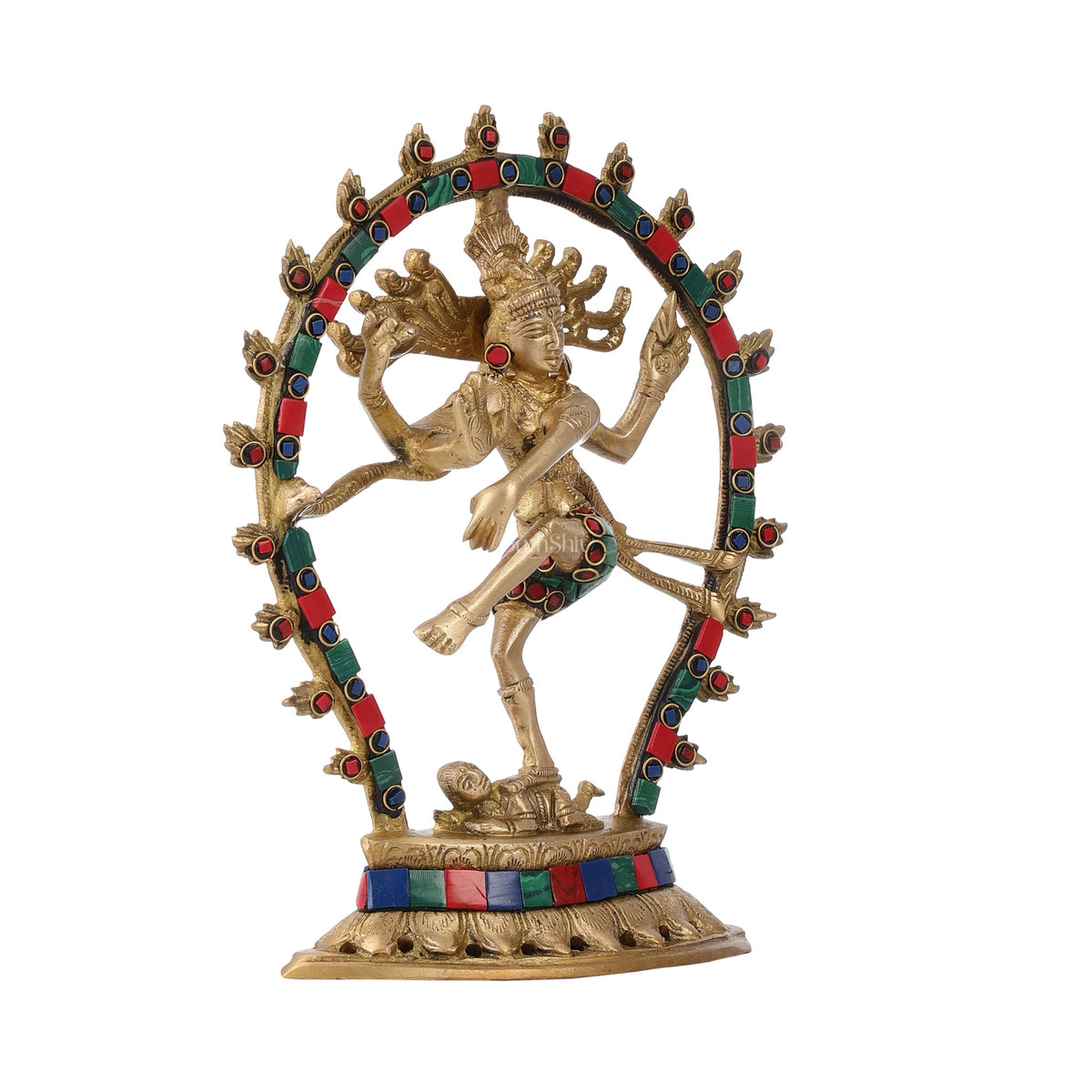 Brass Nataraja with stonework 9" - Budhshiv.com