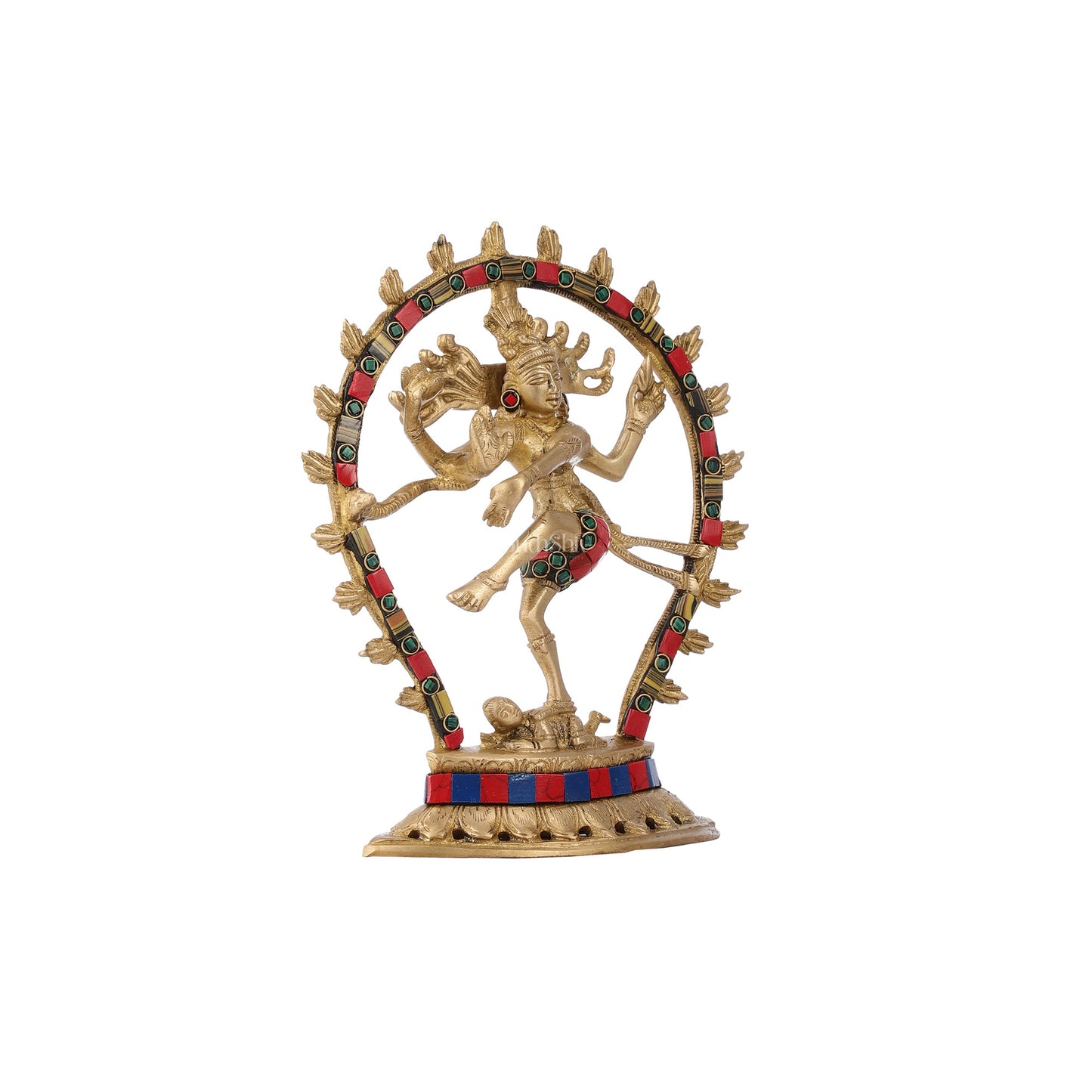 Brass Nataraja with stonework 9" - Budhshiv.com