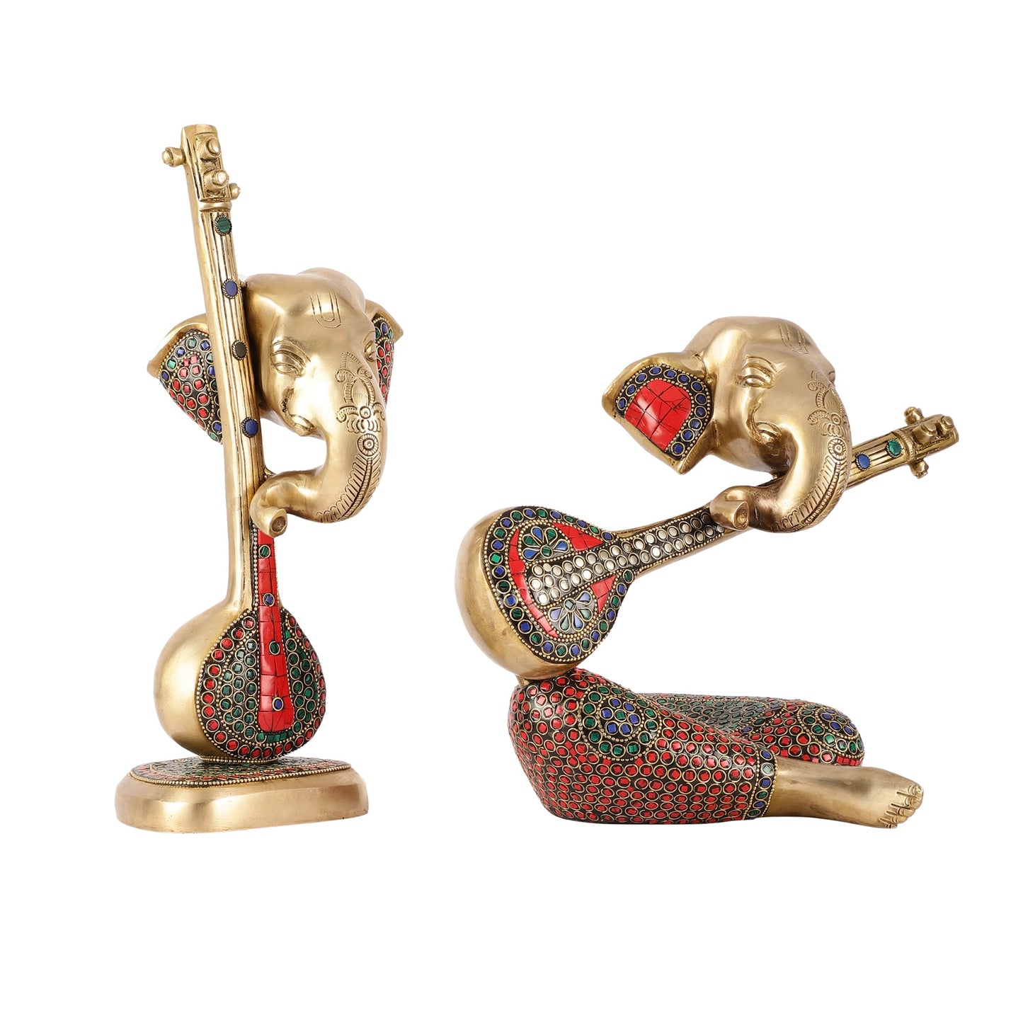 Brass Pair of Abstract Lord Ganesha Table Accents - 12 Inch Height - Budhshiv.com
