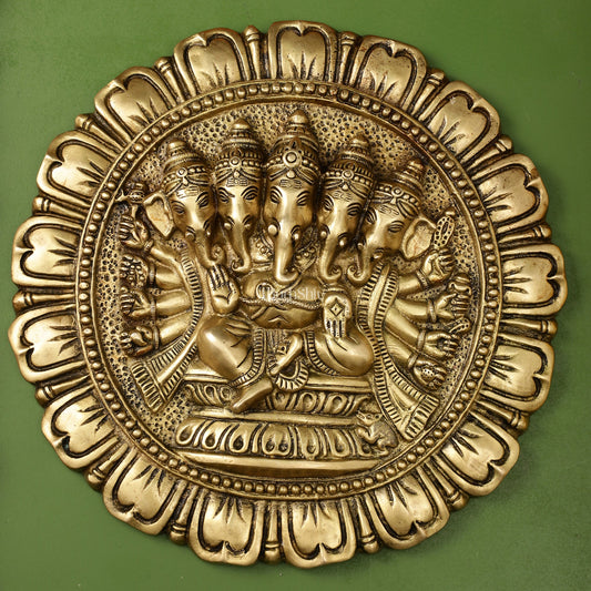 Brass Panchmukhi Ganesha Wall Hanging - 12 x 12 inch - Budhshiv.com