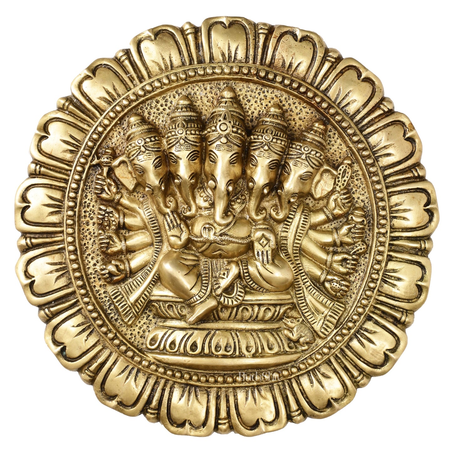 Brass Panchmukhi Ganesha Wall Hanging - 12 x 12 inch - Budhshiv.com